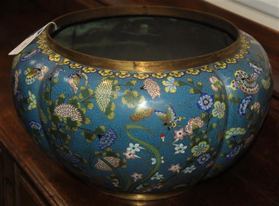 A Chinese cloisonne enamel quatre lobed jardiniere, 19th century, 41cm